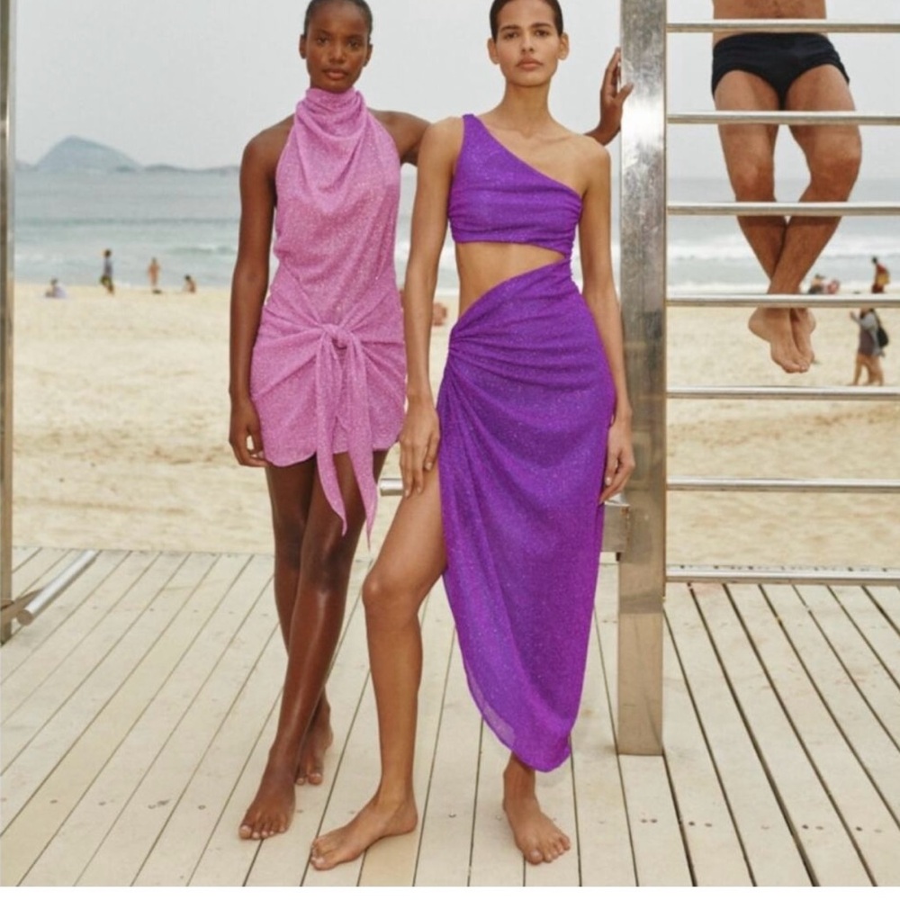 Baobab Zadeh Dress Purple Glitter One Shoulder Side Cutout Asymmetrical Medium